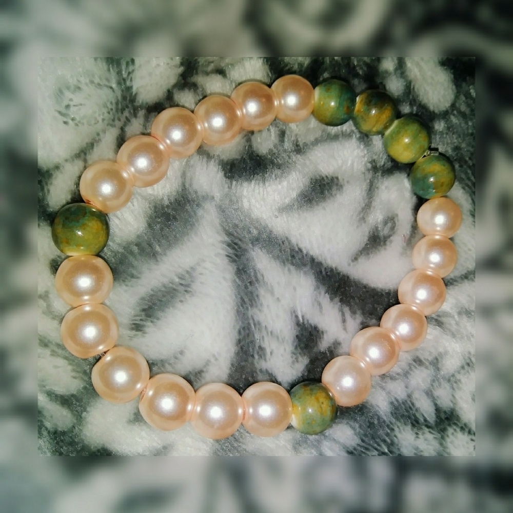 Pink Pearl and Green with Blue Jasper Bracelet
